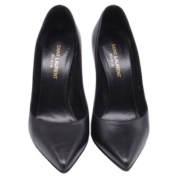 Saint Laurent Anja Pointed-Toe Pumps in Black Leather - Picture 2 of 8
